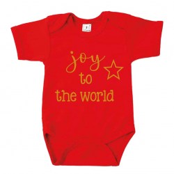 Kerst rompertje rood joy to the world goud
